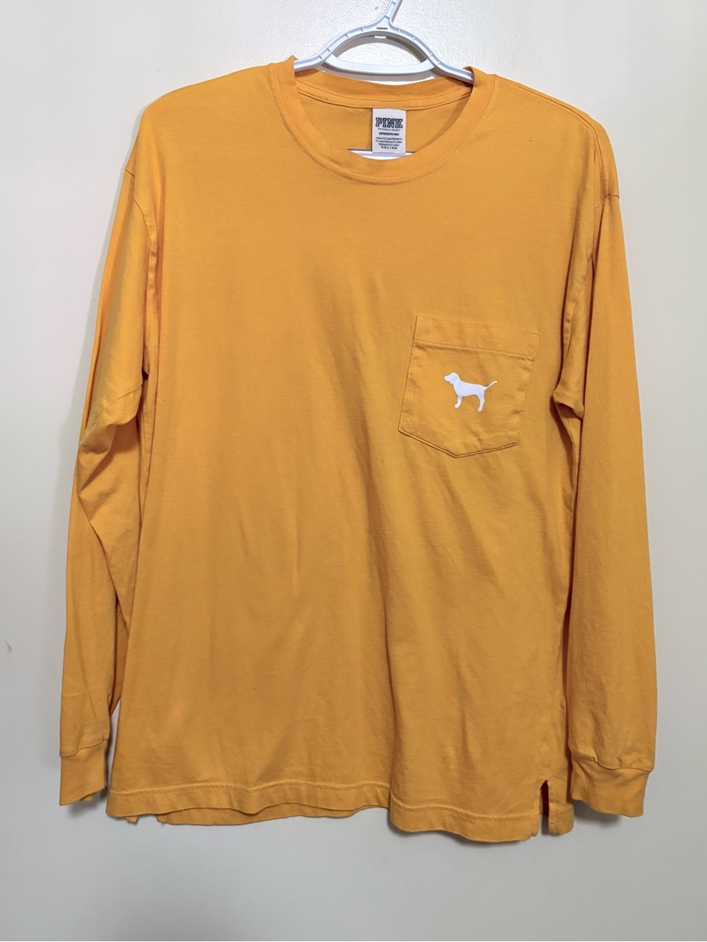 PINK Victoria's Secret Long-Sleeve Pocket Tee in Mustard Yellow